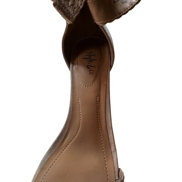 Style & Co  Size 7 Taupe Braided Casual Ankle Strap Heeled Sandals - Picture 9 of 9